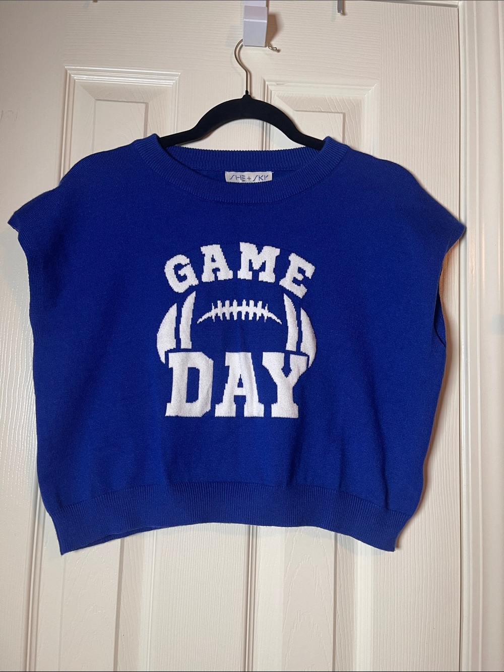 She + Sky Blue Graphic Game Day Crewneck Sweater Vest